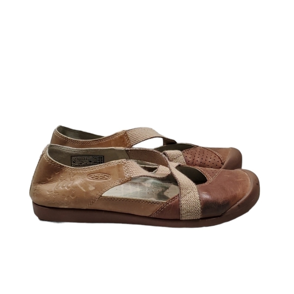 Keen Womens Logo Brown Outdoor Comfort Leather Mary Jane Clogs Shoes Flats sz 7